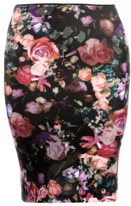 Patrizia Pepe Black Multi Floral Print High Waist Pencil Skirt