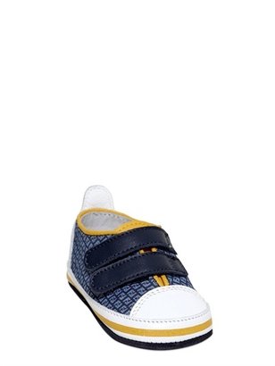 Fendi Logo Cotton And Leather Sneakers