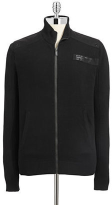 William Rast Zip Front Sweater with Woven Shoulder Patches