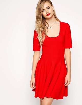 ASOS Skater Dress In Structured Knit - Red