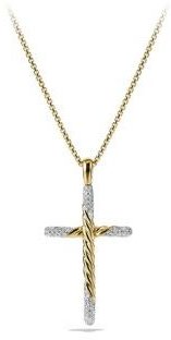 David Yurman Willow Cross with Diamonds in Gold on Chain