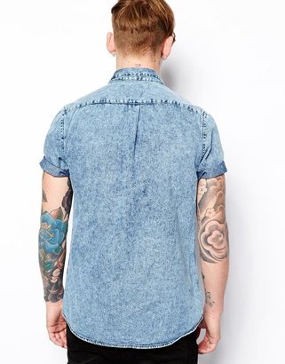 ASOS Denim Shirt In Short Sleeve With Acid Wash