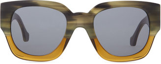 Balenciaga Thick Square Acetate Sunglasses, Striped Gray/Green