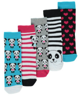 George 5 Pairs Panda Socks - Black