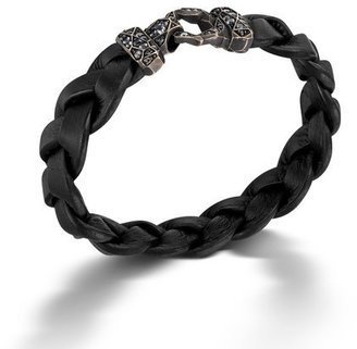John Hardy CLASSIC CHAIN  Hook with Magnetic Clasp Bracelet on Black Braided Leather