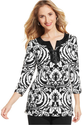 JM Collection Three-Quarter-Sleeve Sequin Printed Tunic