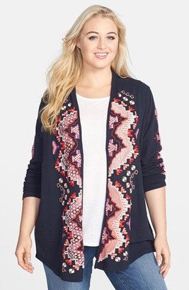 Lucky Brand 'Santa Fe' Embroidered Knit Duster (Plus Size)