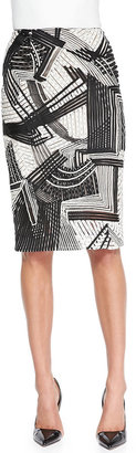 Lela Rose Abstract Embroidered Pencil Skirt