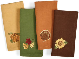 Homewear Harvest Table Linens, 4 Pack of Embroidered Assorted Color Napkins