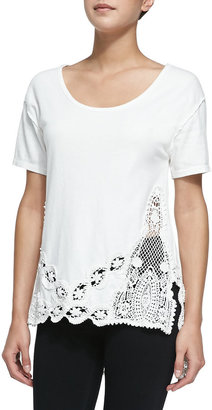 Free People The Stone Floral Crochet Tee, Ivory