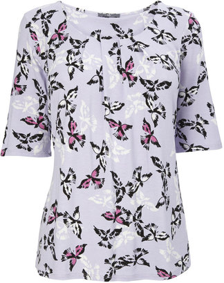 Lilac Bird Print Pleated Top