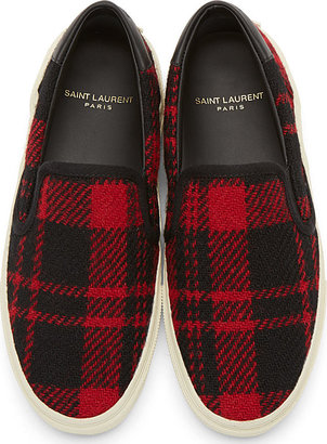 Saint Laurent Red & Black Tartan Tweed Skate Sneakers