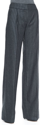 Oscar de la Renta Wide-Leg Pinstripe Trousers