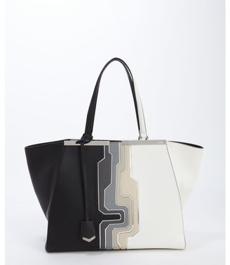 Fendi black and white leather '3Jours' engraved logo plate tote