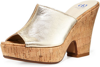 Dee Keller Amanda Metallic Leather Cork Slide-On Sandals, Gold