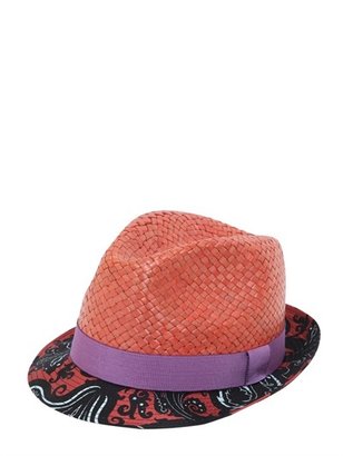 Etro Woven Straw Hat With Printed Cotton Brim