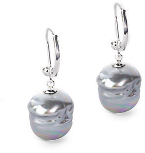 Majorica 12MM Grey Baroque Pearl & Sterling Silver Leverback Earrings