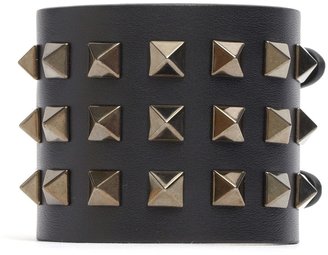 Valentino 'Rockstud Noir' wide leather bracelet
