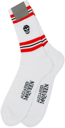 Alexander McQueen Skull Knit Sport Socks, Red/White