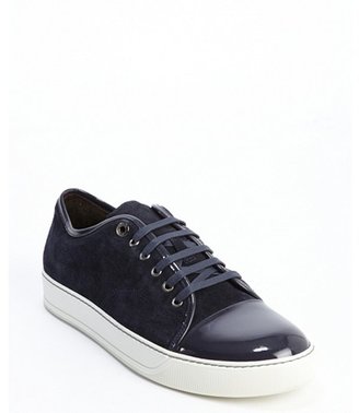 Lanvin maring blue suede cap toe lace up sneakers