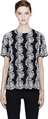 Stella McCartney Navy Feather & Flower Jacquard Embroidered Blouse