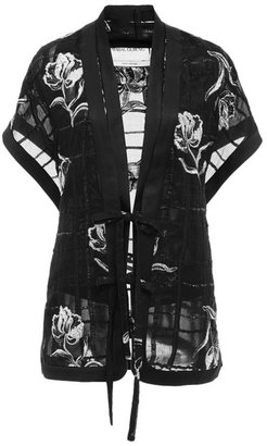 Prabal Gurung Windowpane Organza Kimono Jacket Black/Silver