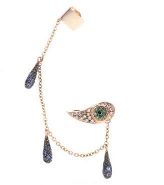 Ileana Makri 18kt Rose Gold Single Ear Cuff With Blue Sapphires, Brown And Black Diamonds, And Tsavorites