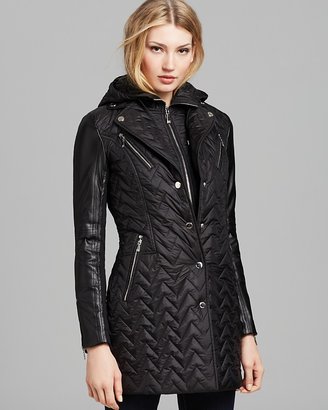 Dawn Levy Sly Quilted Coat with Leather Sleeves