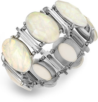 Style&Co. Silver-Tone White Foil Oval Bracelet