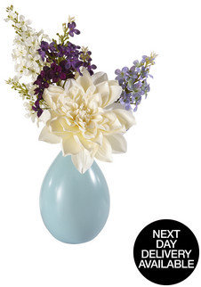 Dahlia And Lilac In Blue Vase