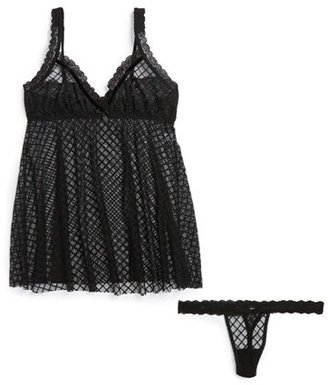 Hanky Panky 'Diamante' Mesh & Lace Babydoll with G-String