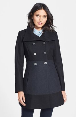 GUESS Colorblock Double Breasted Wool Blend Coat (Regular & Petite)