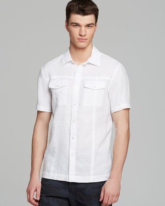Michael Kors Linen Double Pocket Short Sleeve Button Down Shirt - Regular Fit