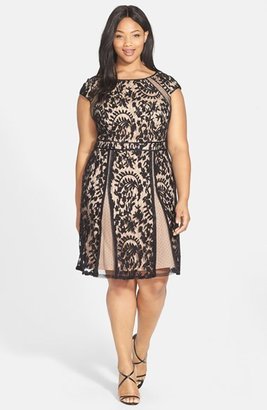 Adrianna Papell Net Inset Lace Fit & Flare Dress (Plus Size)