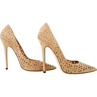 Jimmy Choo Pale Salmon Pink Perforated Suede Pointy Pump Heels S 38.5 Shoes