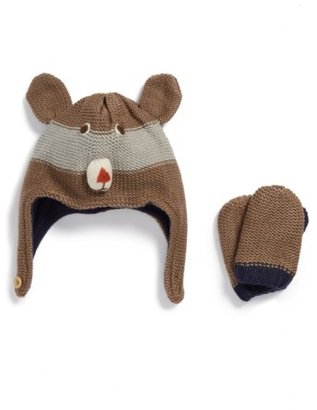 Infant Mini Boden Hat & Mittens - Brown