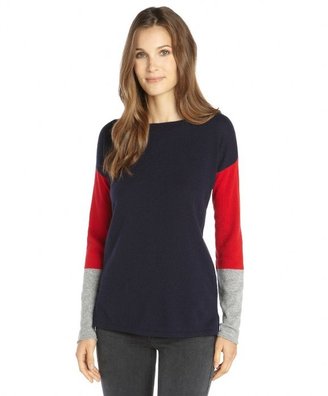 Hayden navy and red cashmere knit colorblock sweater