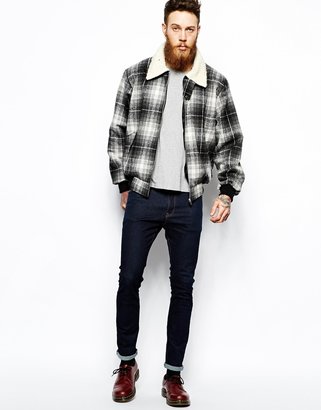 Reclaimed Vintage Checked Bomber Jacket with Fleece Collar