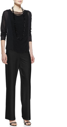 Eileen Fisher Paneled Mesh Long-Sleeve Top, Stretch Silk Jersey Tank  & Modern Wide-Leg Pants, Petite