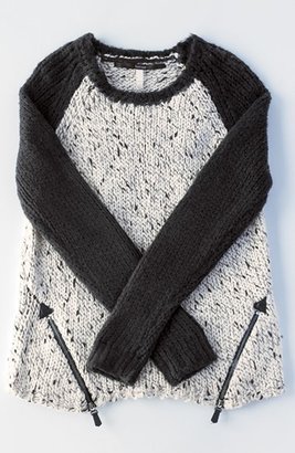 Kensie Zip Detail Mix Knit Sweater