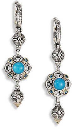 Konstantino Hermione Turquoise, London Blue Topaz, 18K Yellow Gold & Sterling Silver Drop Earrings