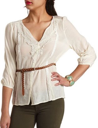 Charlotte Russe Crochet Button-Up Tunic Top