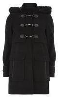 Dorothy Perkins Womens Black Plush Faux Fur Duffle Coat- Black
