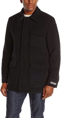 Cole Haan Men's Italian Wool Topper Coat with Leather Details