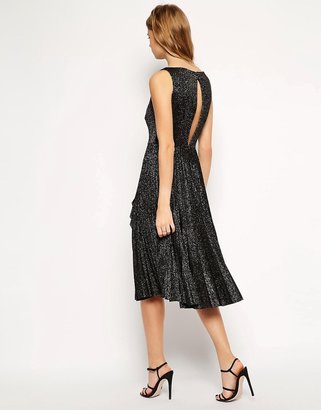 ASOS Vintage Midi Skater Dress in Pleated Lurex with Open Back Detail