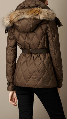 Burberry Down-Filled Puffer Coat with Fur Trim