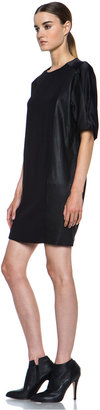 Vince Texture Viscose & Leather Block Dress in Black