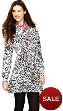 Love Label Scribble Print Embroidered Shirt Dress