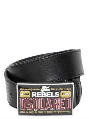 DSquared 1090 Leather Belt With Metal Rebels Buckle