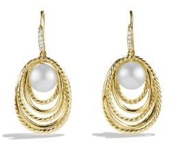 David Yurman Pearl Crossover Drop Earrings with Diamonds in Gold